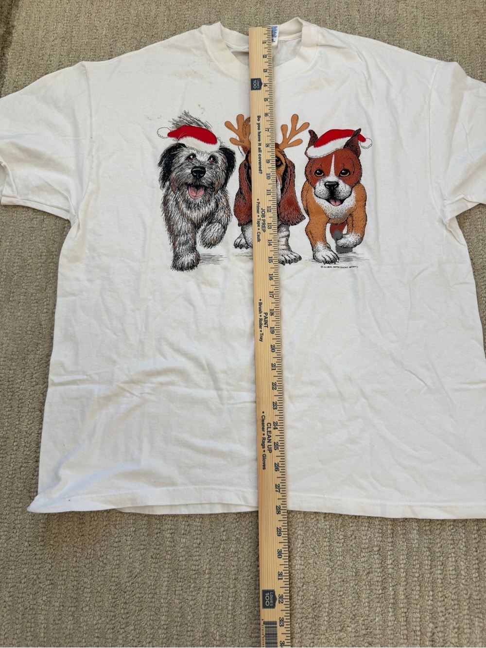 Hanes White Holiday Dogs Graphic Tee with Red Accents - Picture 5 of 6